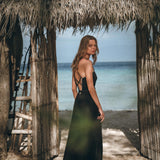 Black Cotton Slip Dress with Hand Embroidery - AYA SW IDR