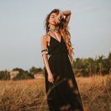 Black Cotton Wedding Dress, Evening Boho Prom Dress - AYA SW IDR