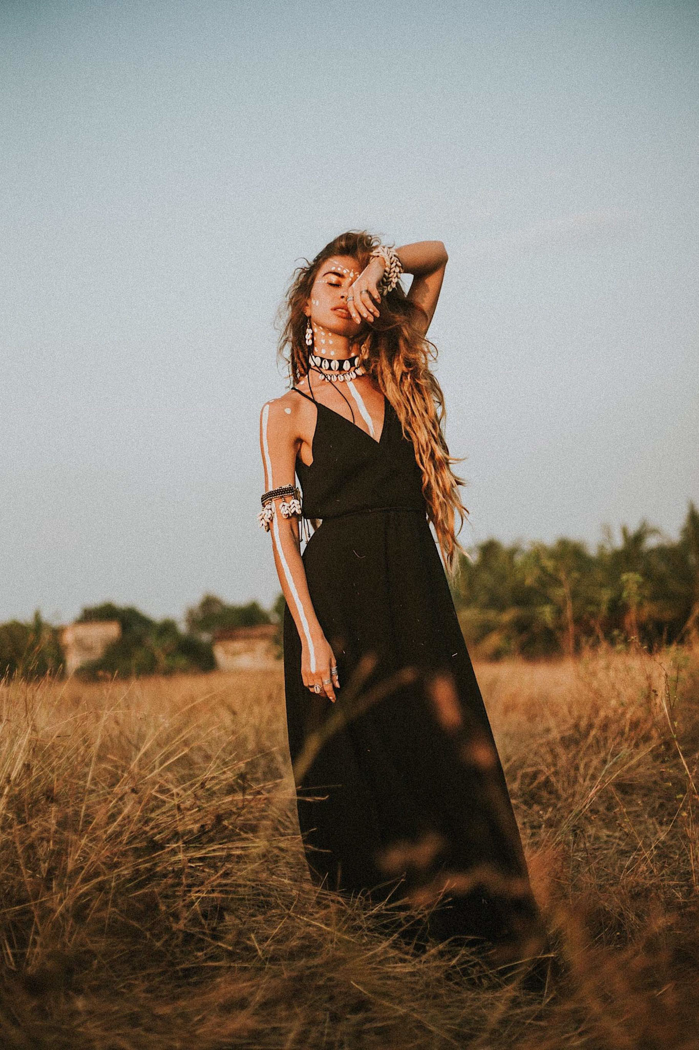Black Cotton Wedding Dress, Evening Boho Prom Dress - AYA SW IDR