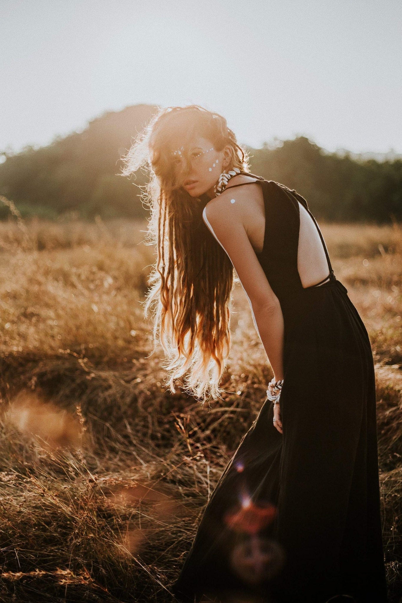 Black Cotton Wedding Dress, Evening Boho Prom Dress - AYA SW IDR