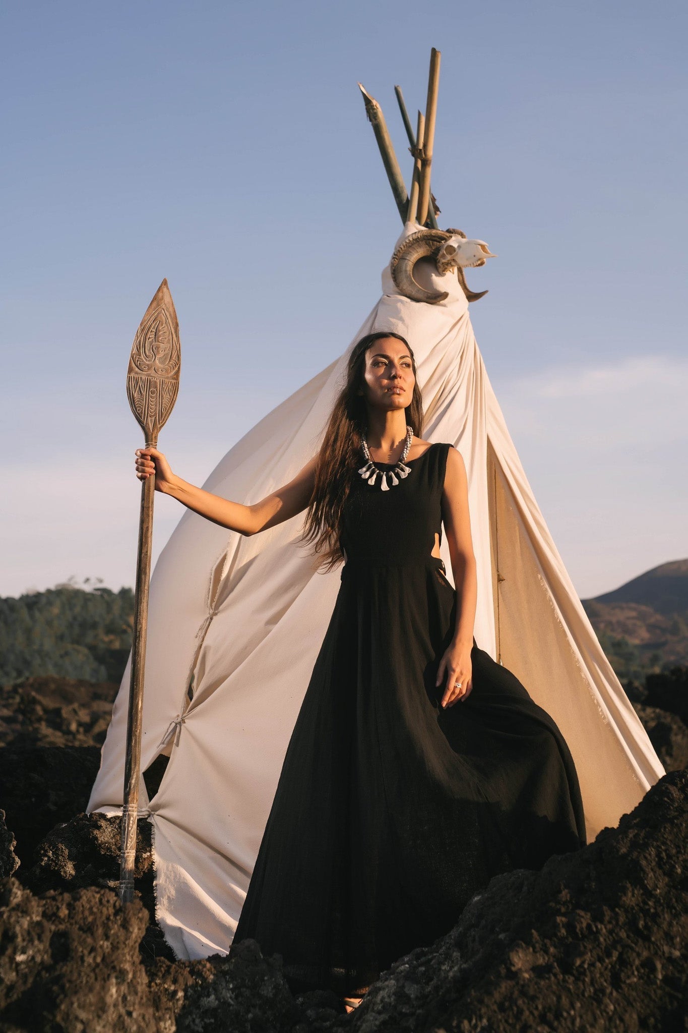Black Evening Boho Bohemian Maxi Dress - AYA SW IDR