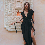 Black Goddess Macrame Dress • Boho Macrame Organic Wedding Dress - AYA SW IDR
