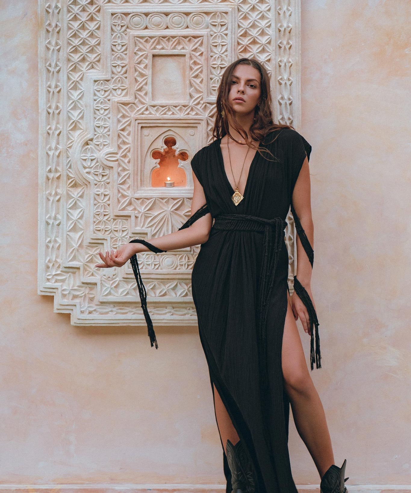 Black Goddess Macrame Dress • Boho Macrame Organic Wedding Dress - AYA SW IDR