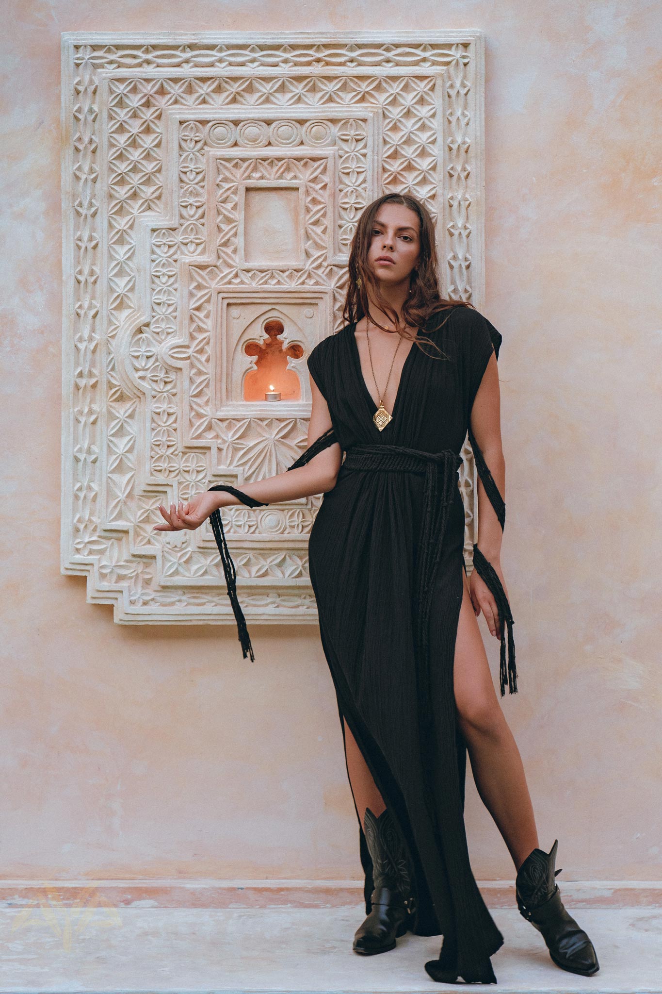 Black Goddess Macrame Dress • Boho Macrame Organic Wedding Dress - AYA SW IDR