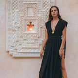 Black Goddess Macrame Dress • Boho Macrame Organic Wedding Dress - AYA SW IDR