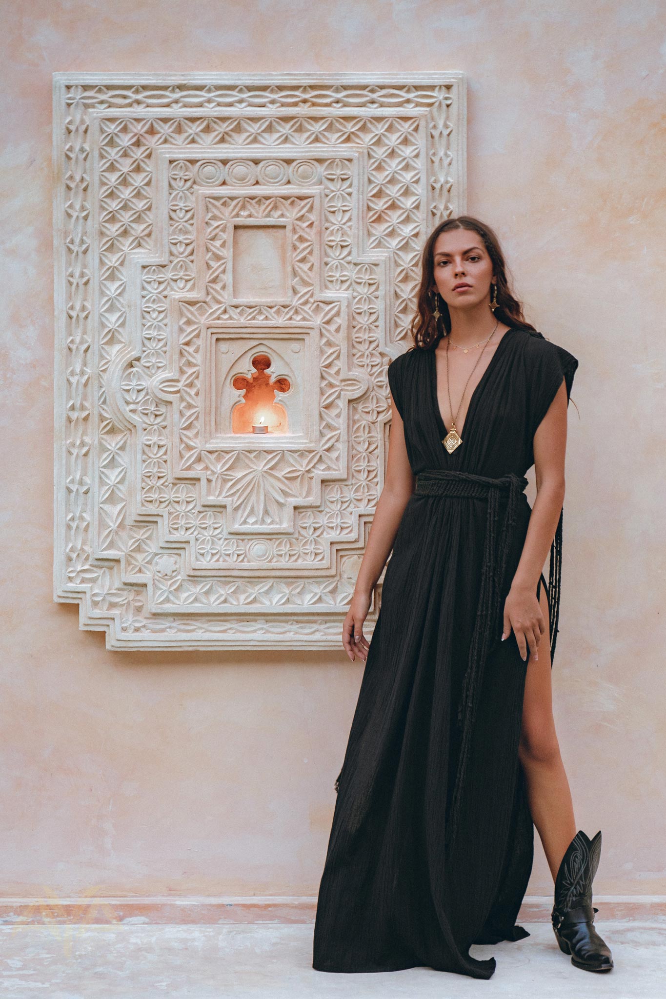 Black Goddess Macrame Dress • Boho Macrame Organic Wedding Dress - AYA SW IDR