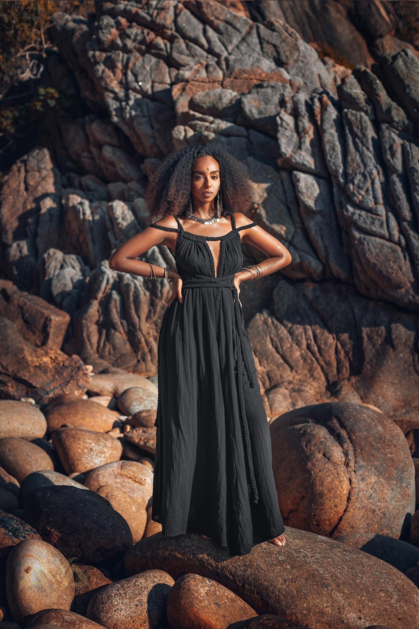 Black Greek Goddess Prom Boho Evening Dress - AYA SW IDR