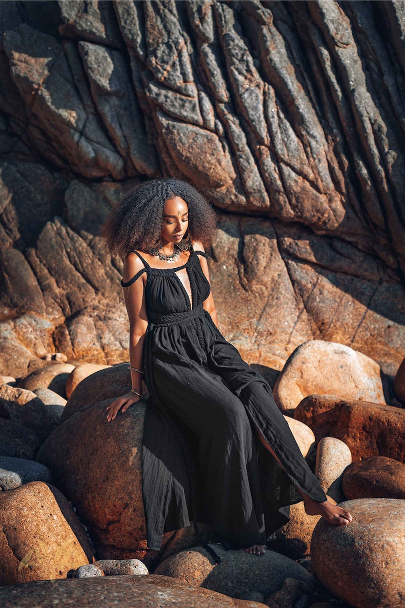 Black Greek Goddess Prom Boho Evening Dress - AYA SW IDR