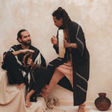 Black Hand Embroidered Tribal Kimono Overcoat for Men - AYA SW IDR