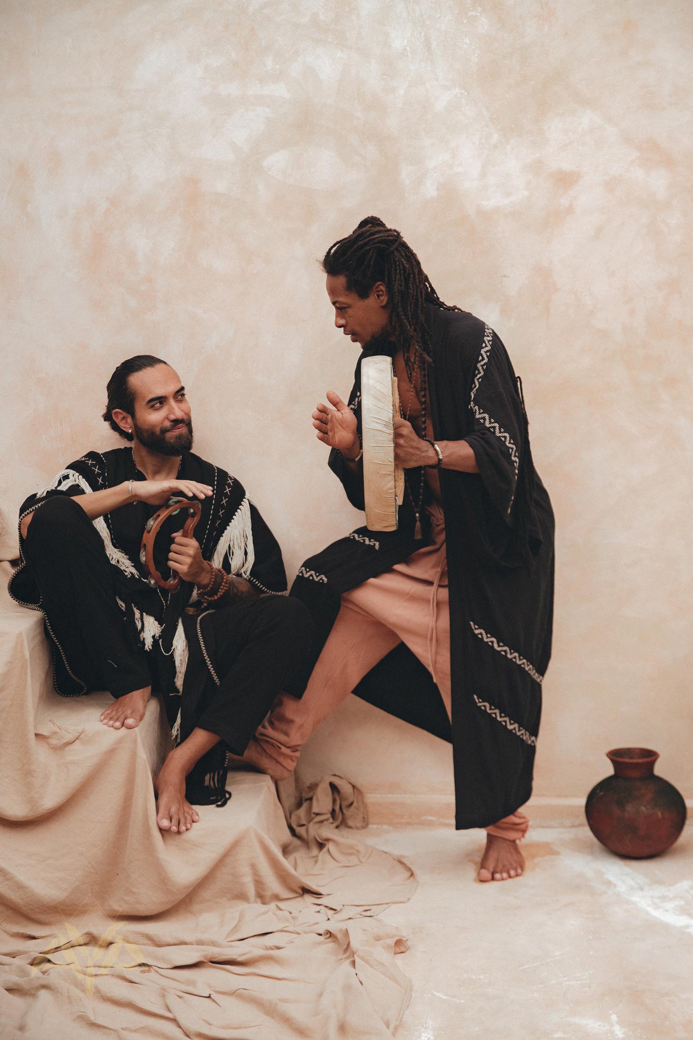 Black Hand Embroidered Tribal Kimono Overcoat for Men - AYA SW IDR