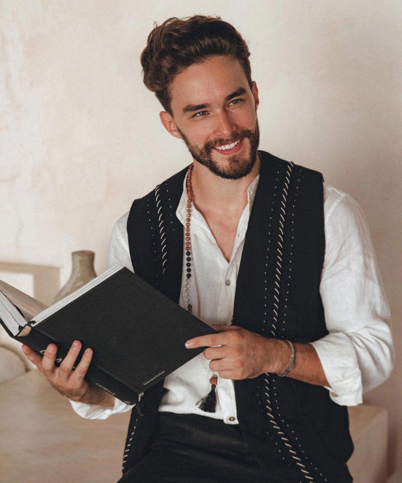 Black Hand Embroidered Vest for Men - AYA SW IDR