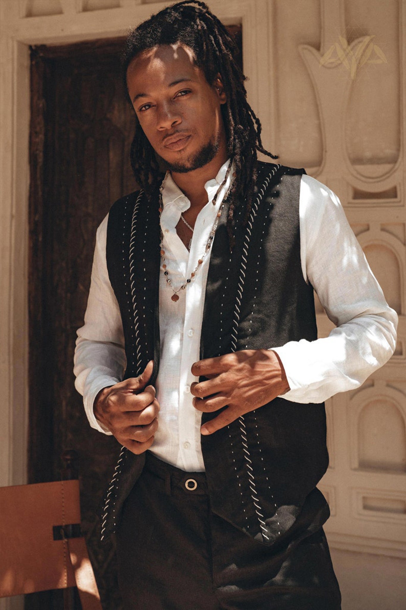 Black Hand Embroidered Vest for Men - AYA SW IDR