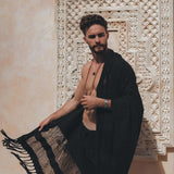 Black Hand Loomed Boho Fringed Sarong - AYA SW IDR