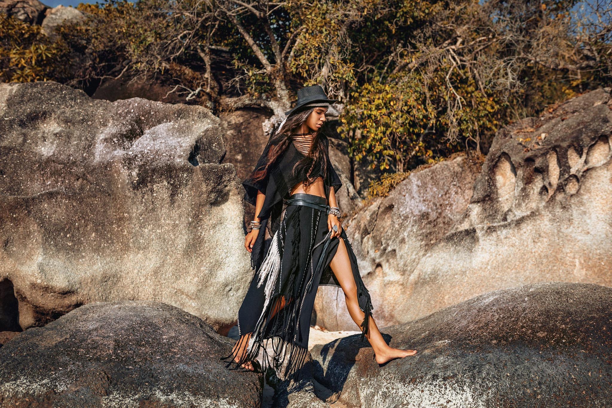 Black Hand Loomed Raw Cotton Top Bohemian Tribal Clothing - AYA SW IDR