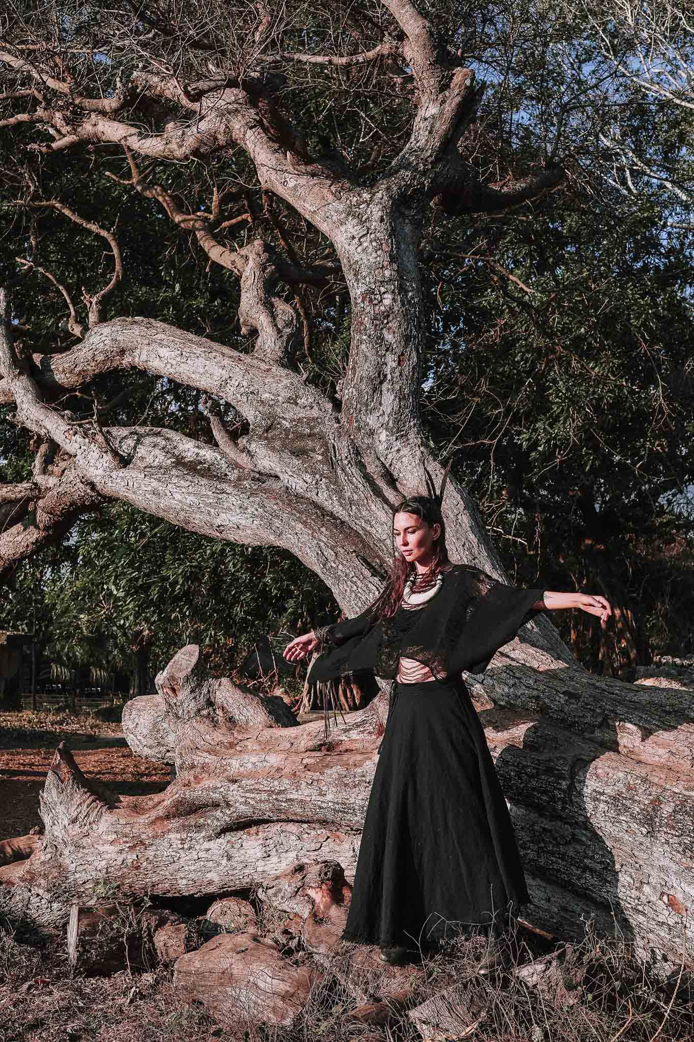 Black Hand Loomed Raw Cotton Top Bohemian Tribal Clothing - AYA SW IDR