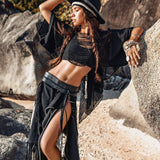 Black Hand Loomed Raw Cotton Top Bohemian Tribal Clothing - AYA SW IDR