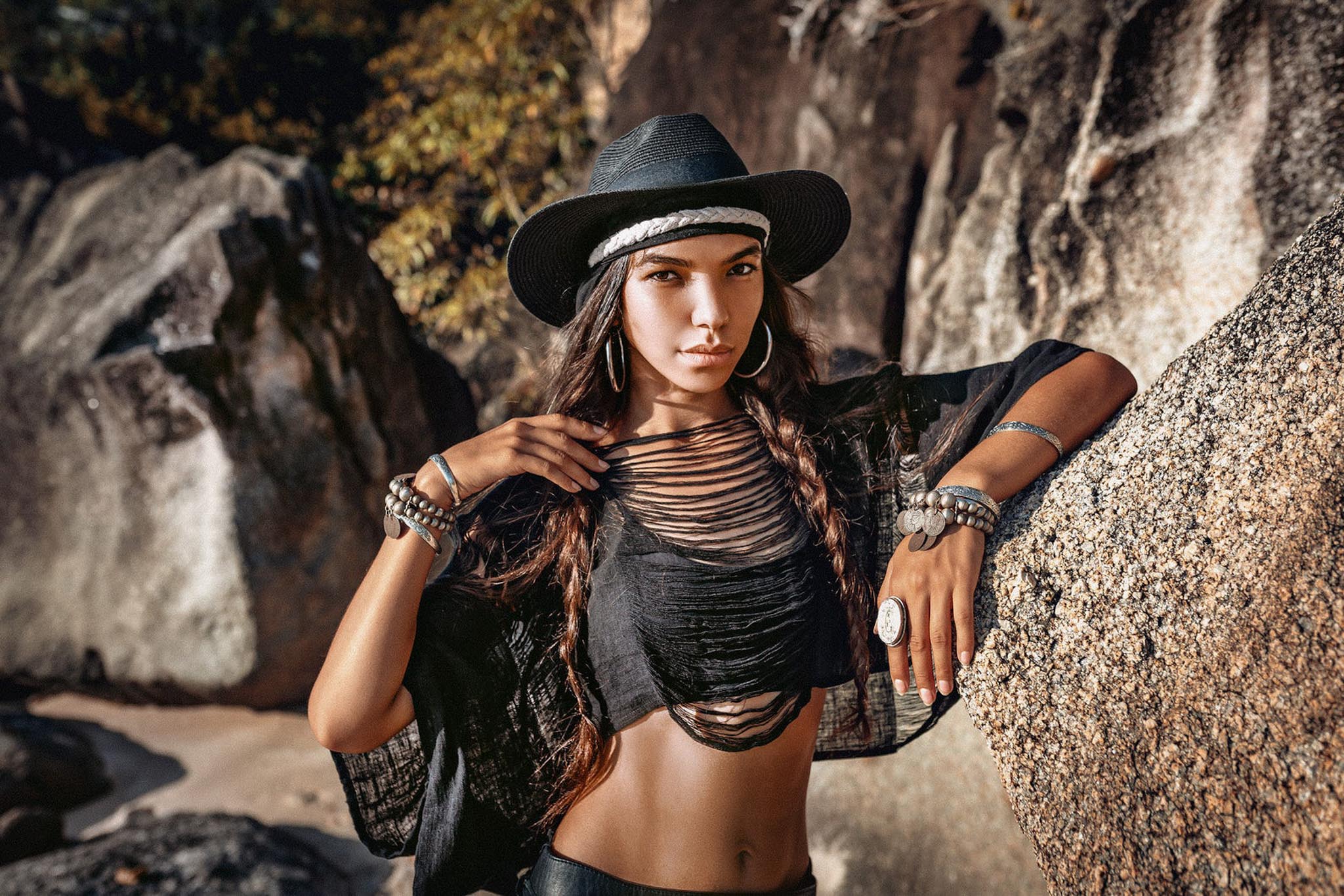 Black Hand Loomed Raw Cotton Top Bohemian Tribal Clothing - AYA SW IDR