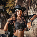 Black Hand Loomed Raw Cotton Top Bohemian Tribal Clothing - AYA SW IDR