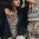 Black Hand Loomed Raw Cotton Top Bohemian Tribal Clothing - AYA SW IDR