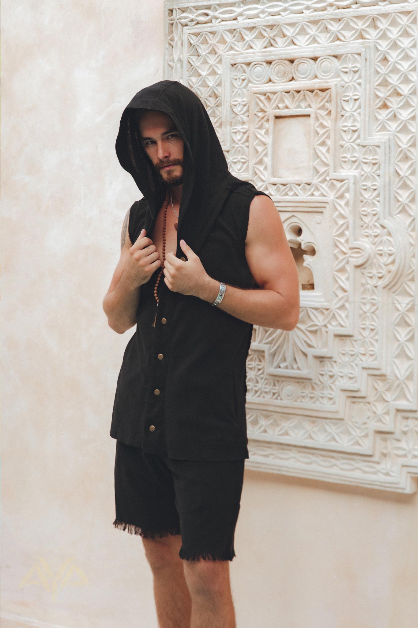 Black Handwoven Cotton Shorts for Men - AYA SW IDR