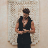 Black Hooded Vest Waistcoat for Men - AYA SW IDR