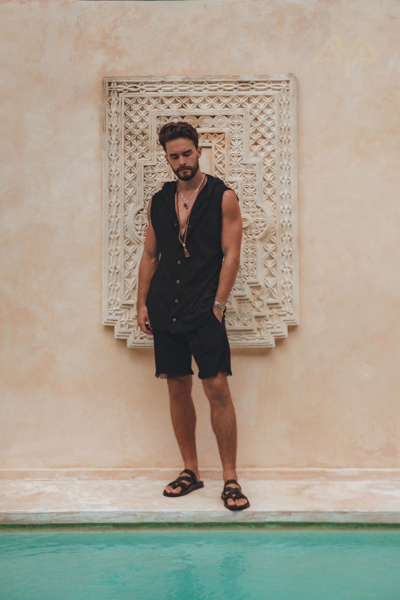 Black Hooded Vest Waistcoat for Men - AYA SW IDR