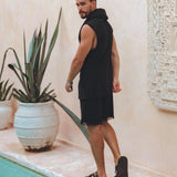 Black Hooded Vest Waistcoat for Men - AYA SW IDR