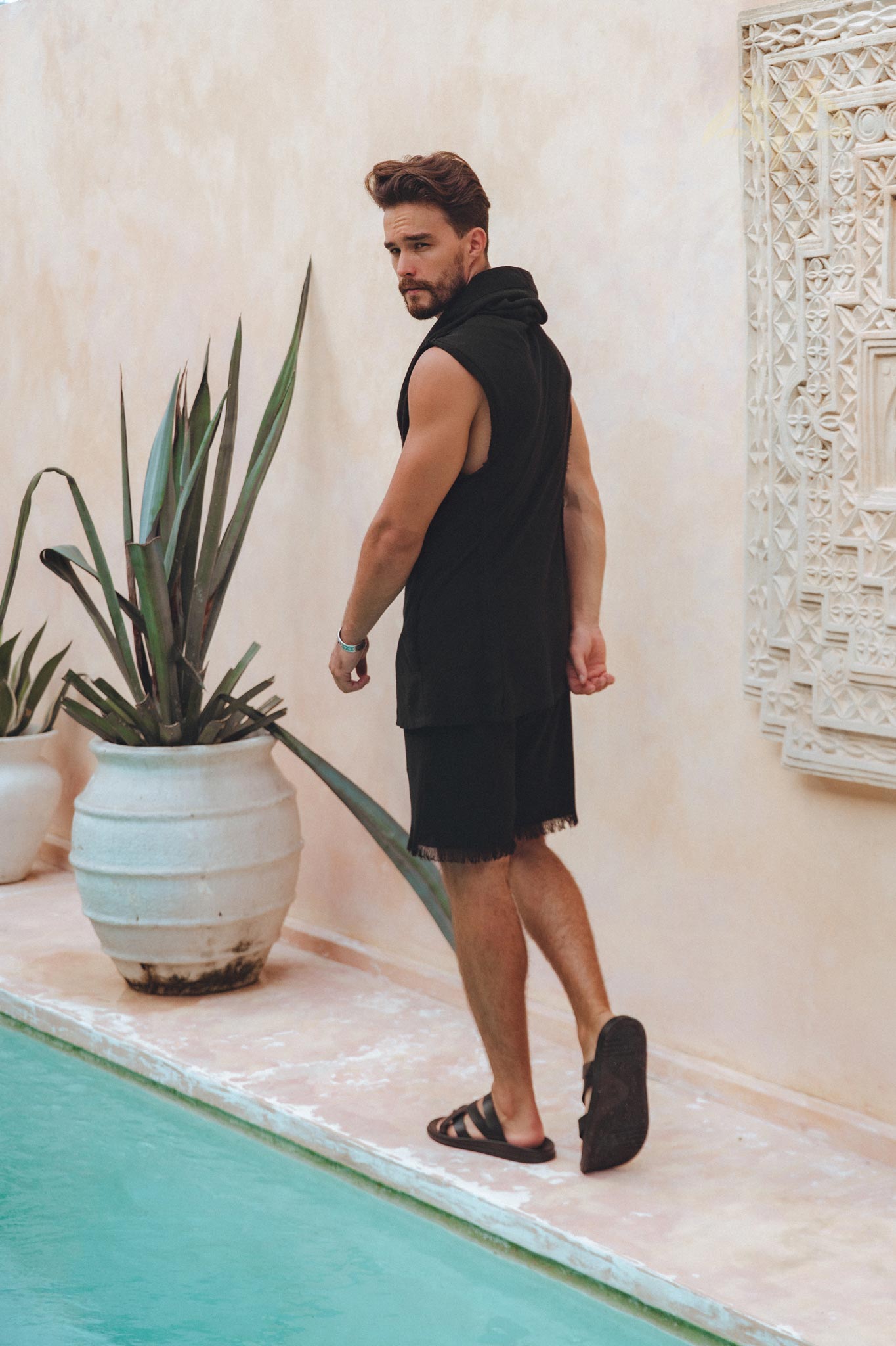 Black Hooded Vest Waistcoat for Men - AYA SW IDR