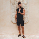 Black Hooded Vest Waistcoat for Men - AYA SW IDR
