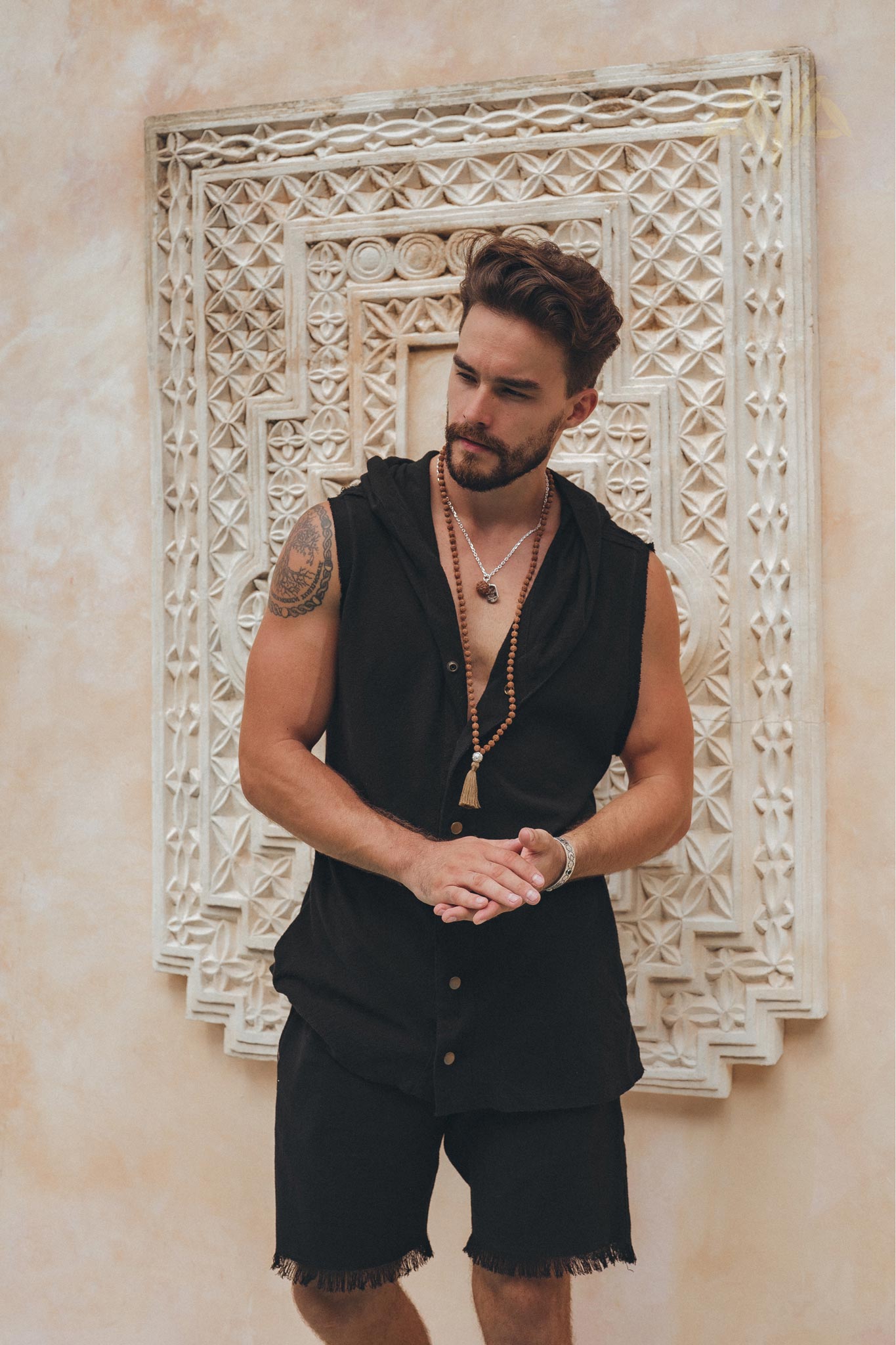 Black Hooded Vest Waistcoat for Men - AYA SW IDR