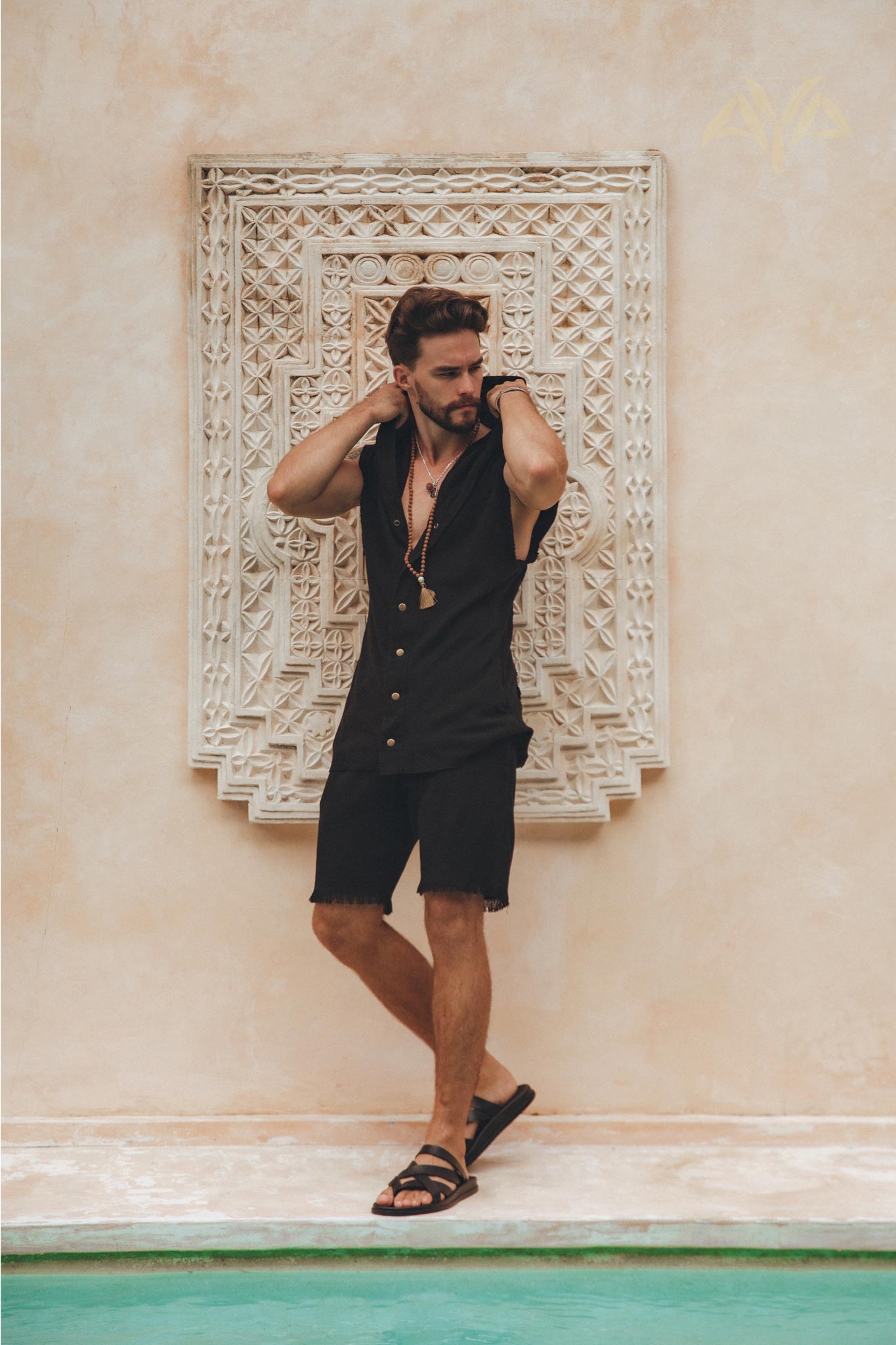 Black Hooded Vest Waistcoat for Men - AYA SW IDR