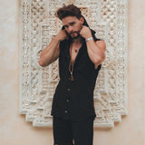 Black Hooded Vest Waistcoat for Men - AYA SW IDR