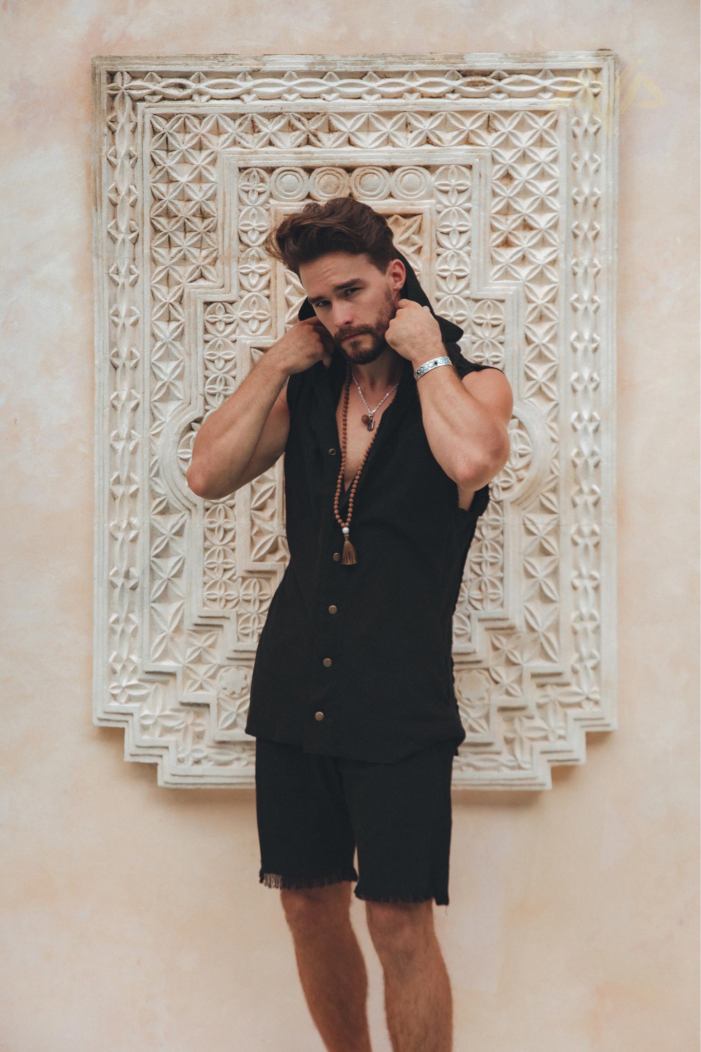 Black Hooded Vest Waistcoat for Men - AYA SW IDR