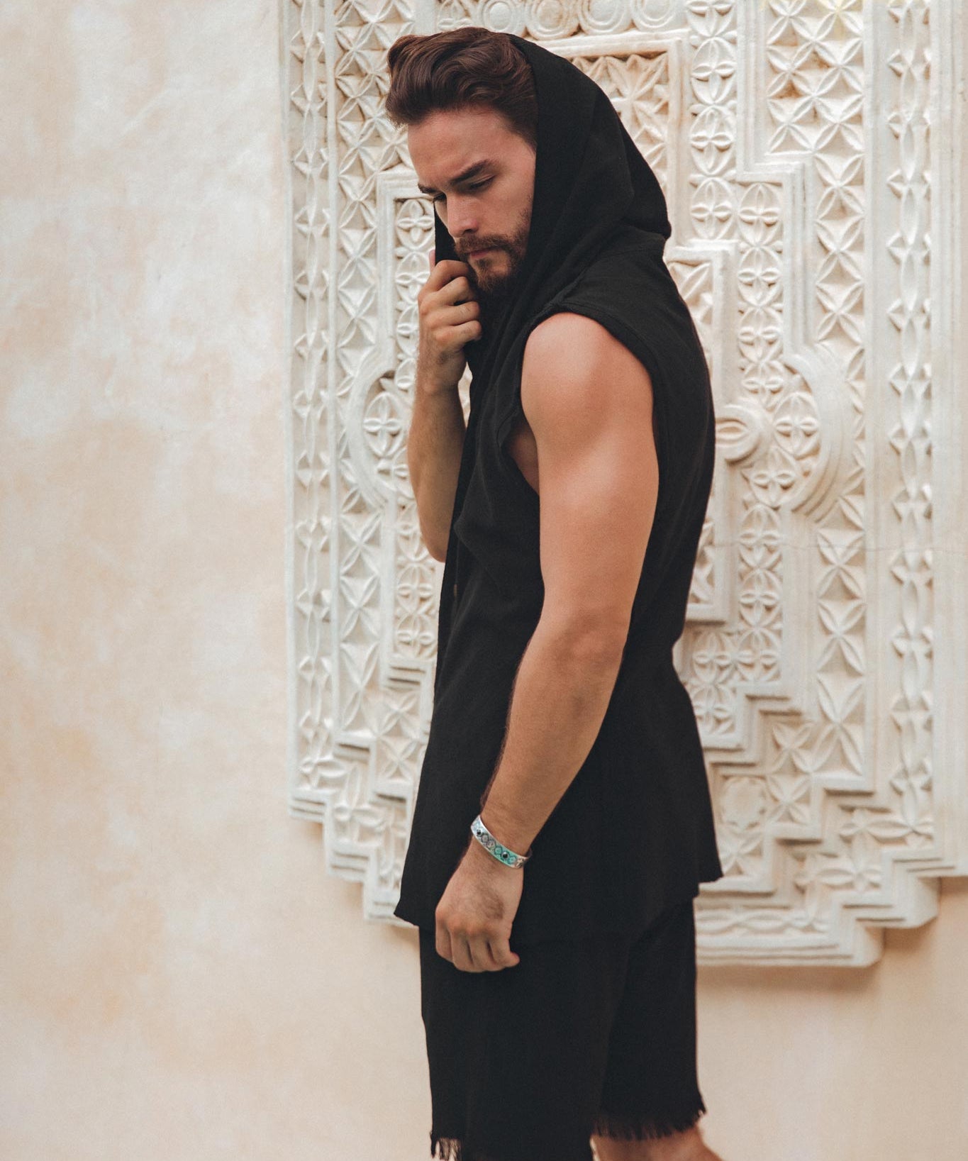 Black Hooded Vest Waistcoat for Men - AYA SW IDR