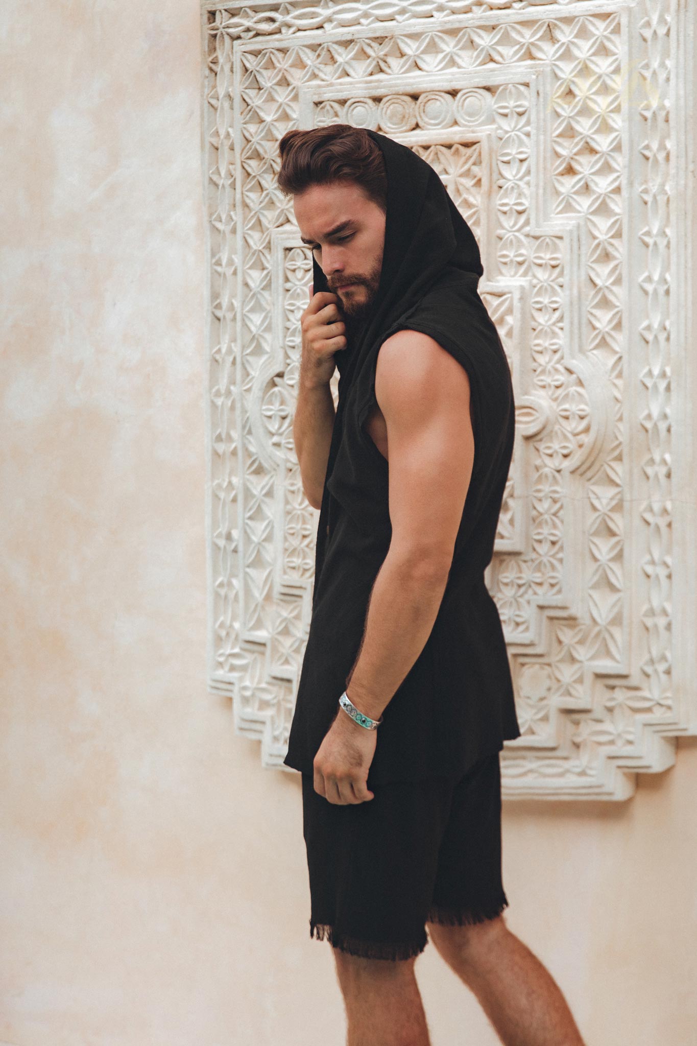 Black Hooded Vest Waistcoat for Men - AYA SW IDR