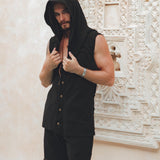 Black Hooded Vest Waistcoat for Men - AYA SW IDR