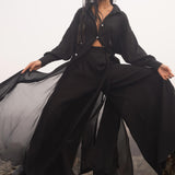 Black Kannika Shirt Dress • Black Gothic Cover Up Dress • Long Sleeves Shirt Dress - AYA SW IDR