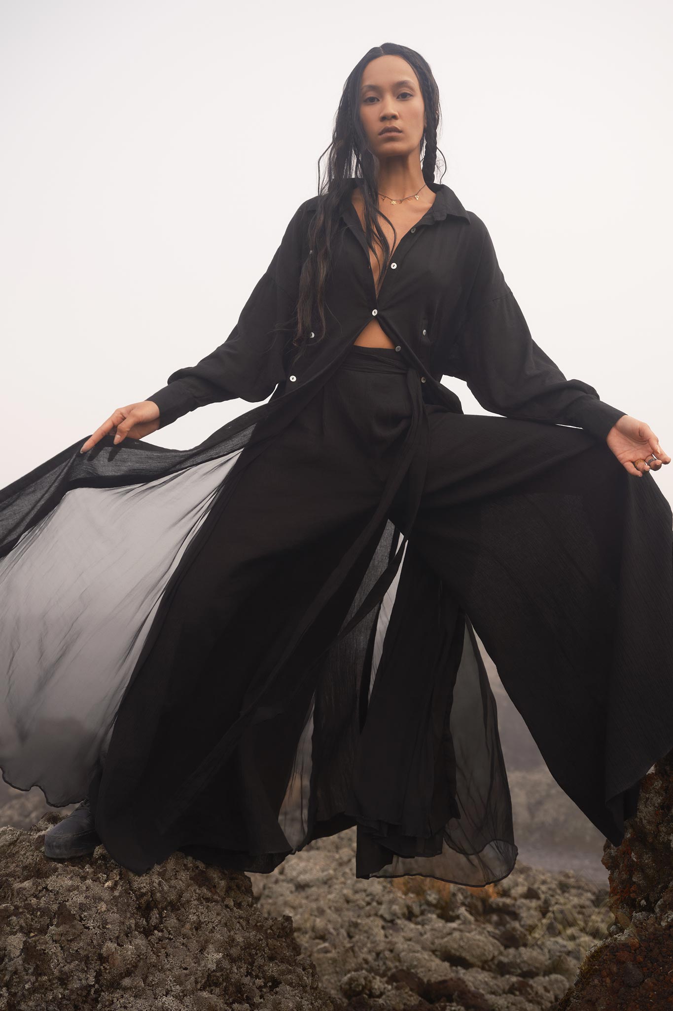 Black Kannika Shirt Dress • Black Gothic Cover Up Dress • Long Sleeves Shirt Dress - AYA SW IDR