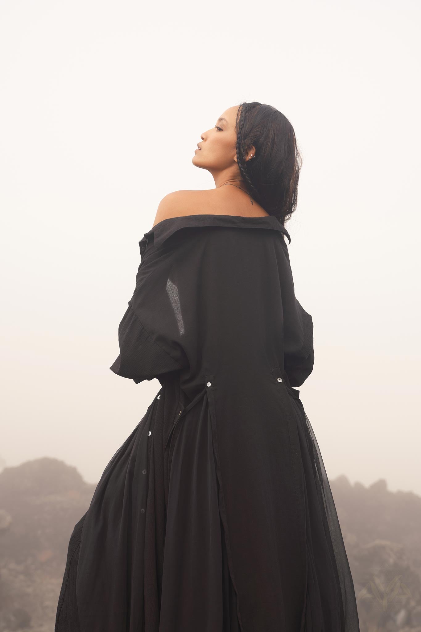 Black Kannika Shirt Dress • Black Gothic Cover Up Dress • Long Sleeves Shirt Dress - AYA SW IDR