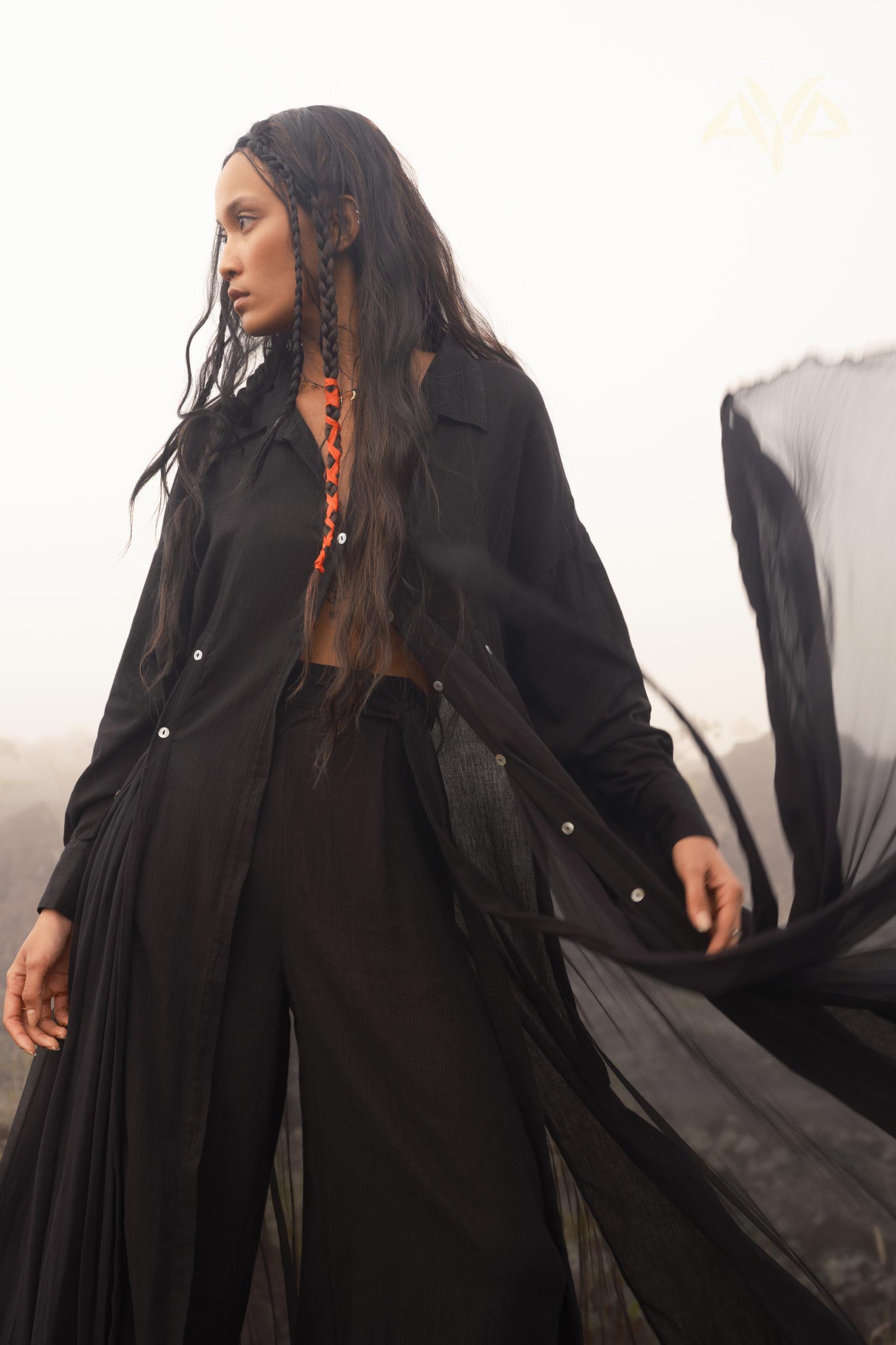 Black Kannika Shirt Dress • Black Gothic Cover Up Dress • Long Sleeves Shirt Dress - AYA SW IDR