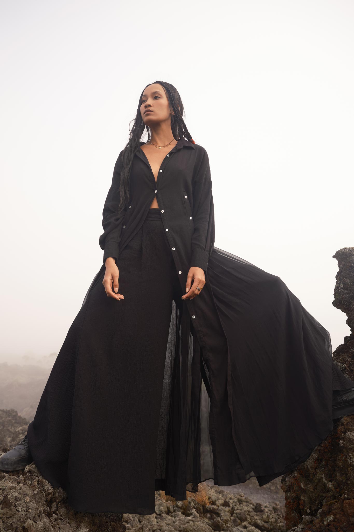 Black Kannika Shirt Dress • Black Gothic Cover Up Dress • Long Sleeves Shirt Dress - AYA SW IDR