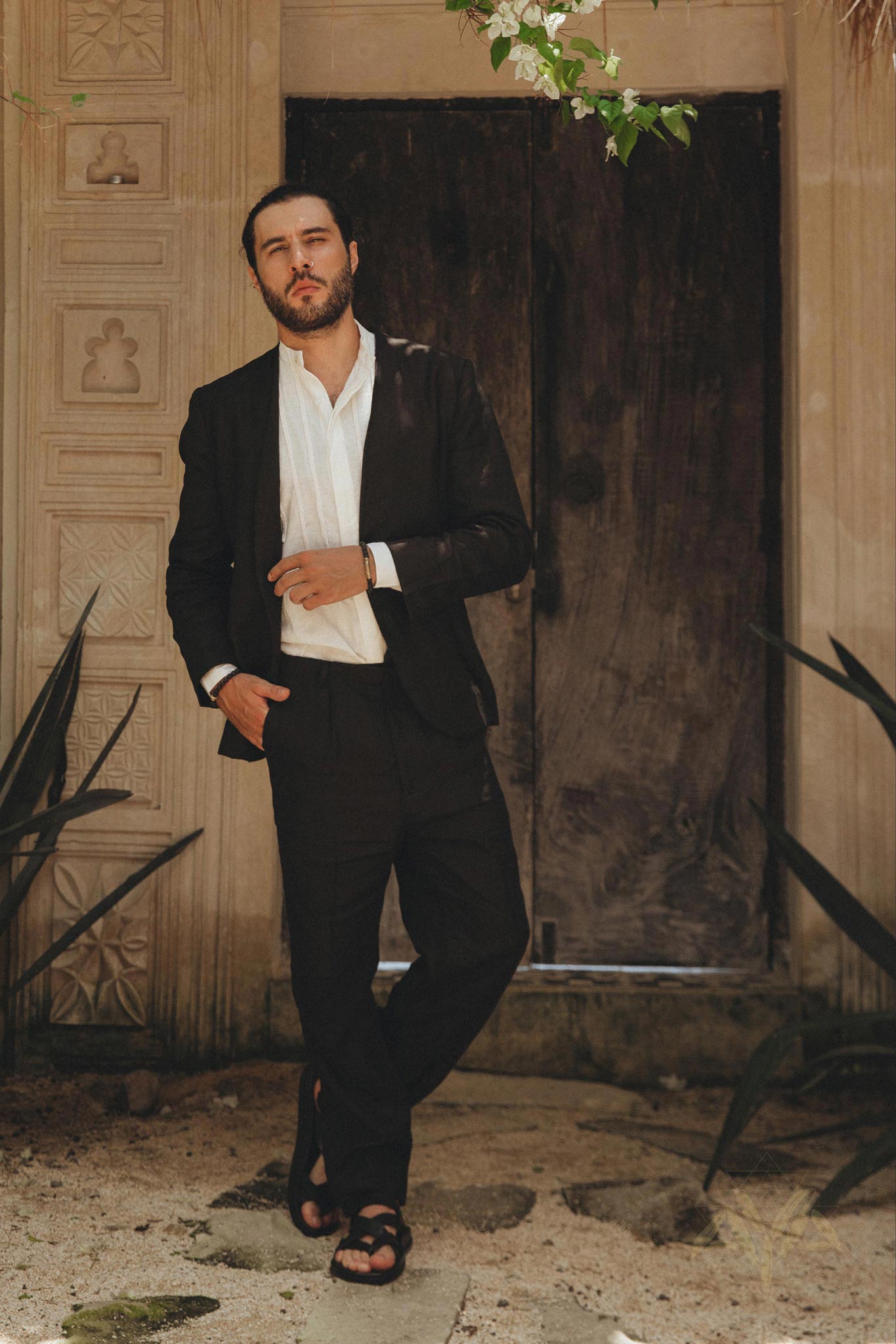 Black Linen Blazer Jacket for Men - AYA SW IDR