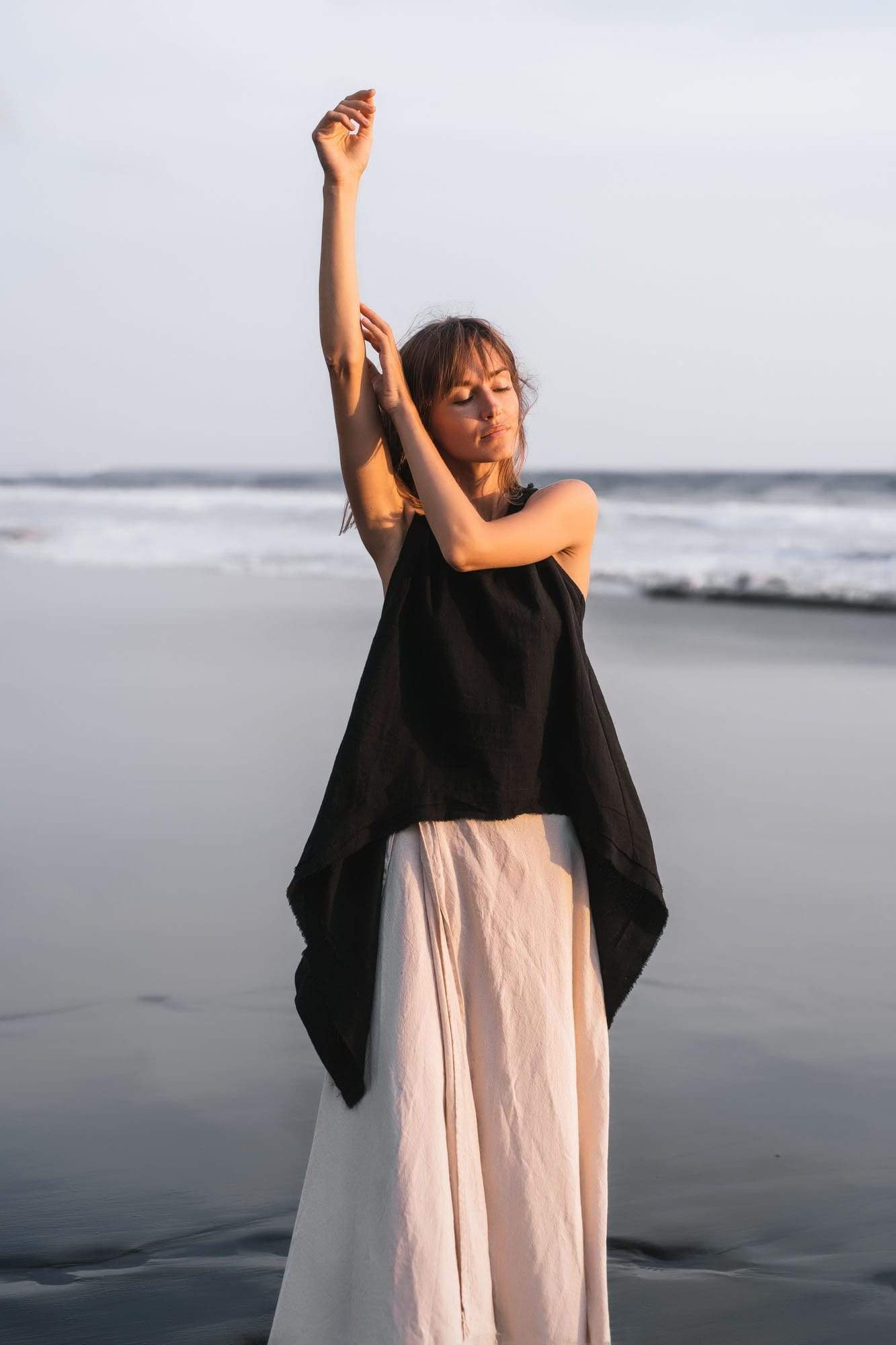 Black Linen Boho Top for Women • Viking Tunic - AYA SW IDR