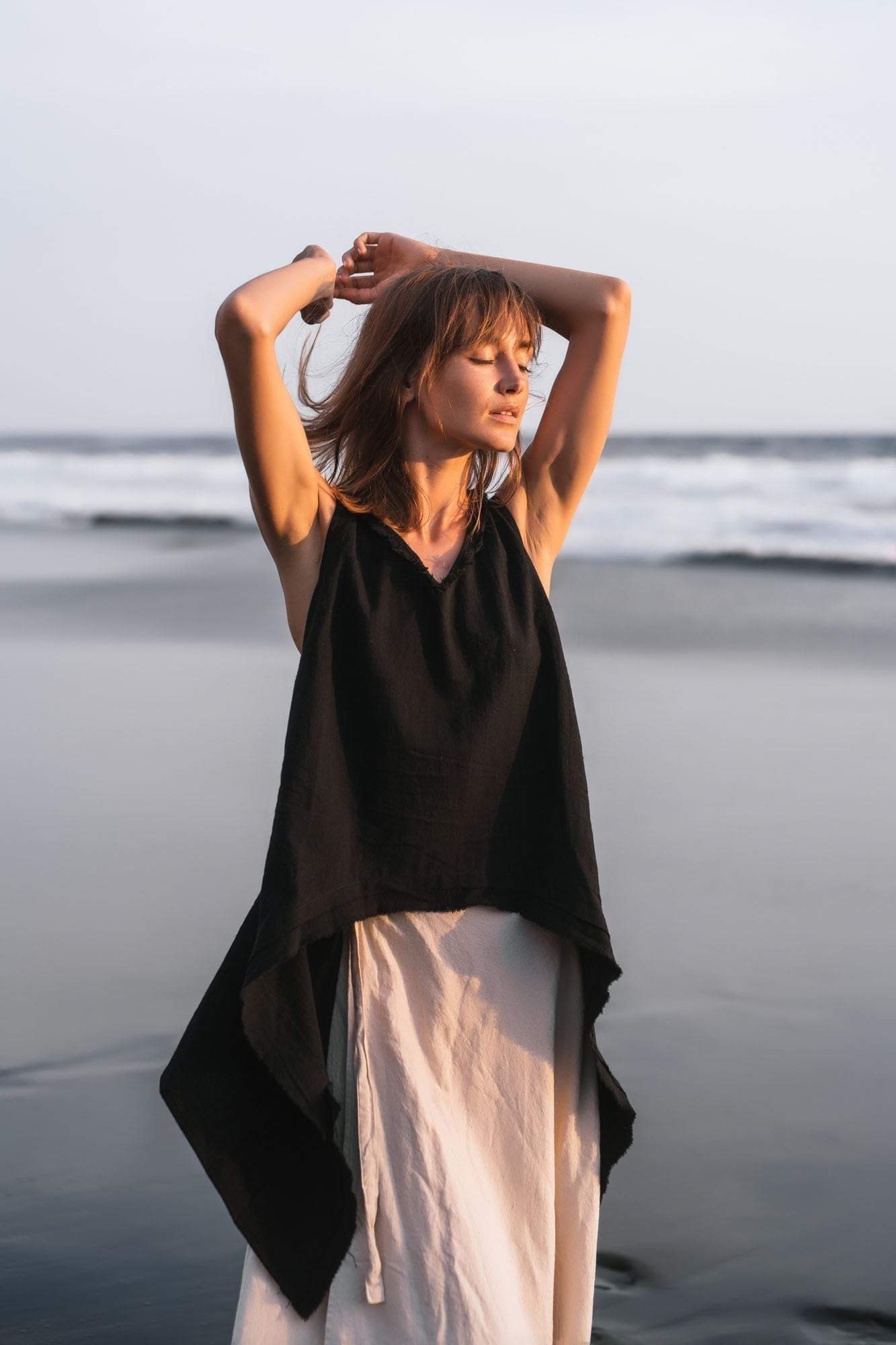 Black Linen Boho Top for Women • Viking Tunic - AYA SW IDR