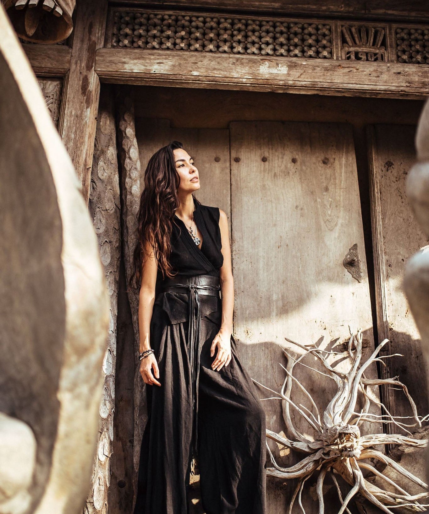 Black Linen Pants Boho Yoga Pants - AYA SW IDR