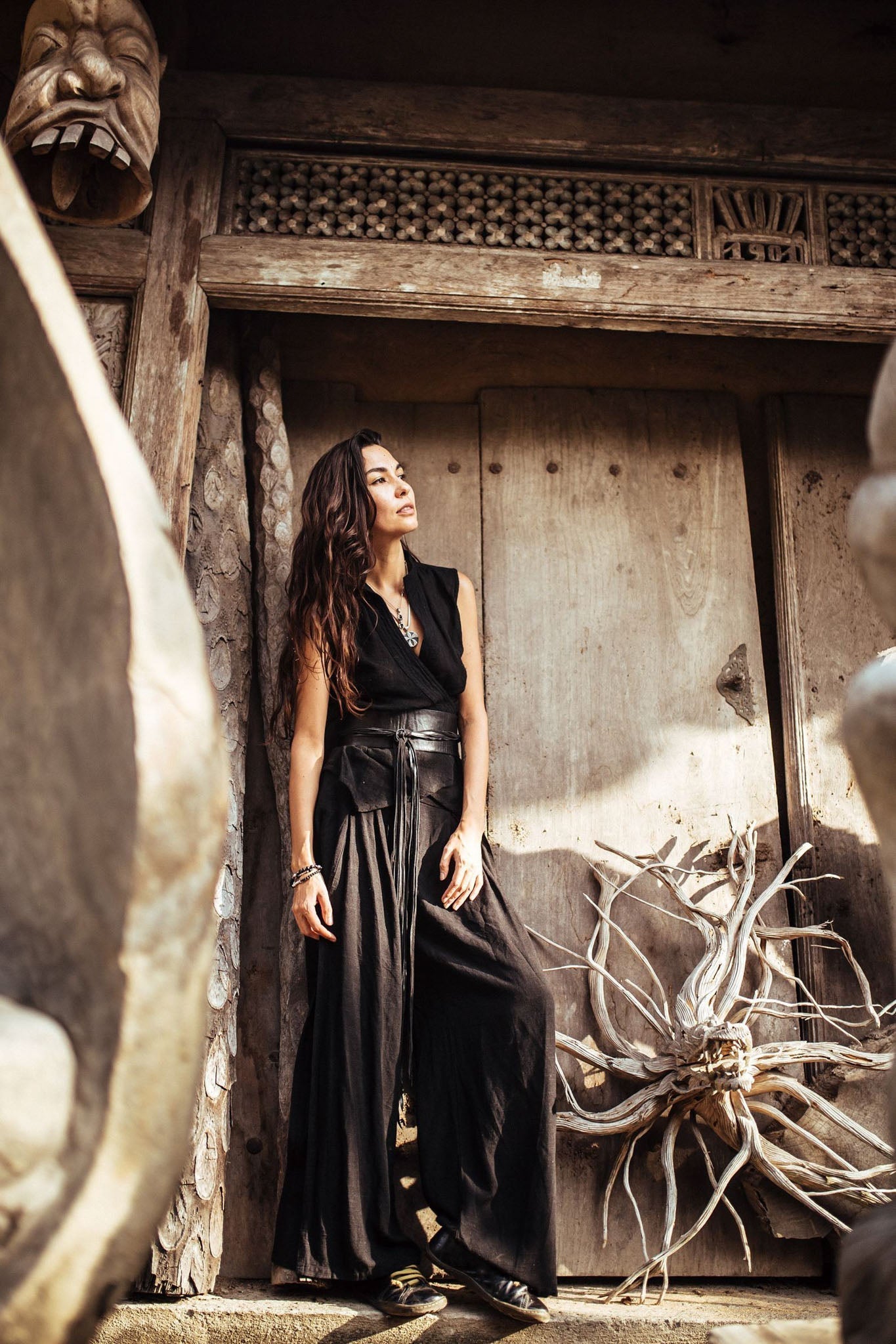 Black Linen Pants Boho Yoga Pants - AYA SW IDR