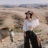 Black Linen Pants Boho Yoga Pants - AYA SW IDR