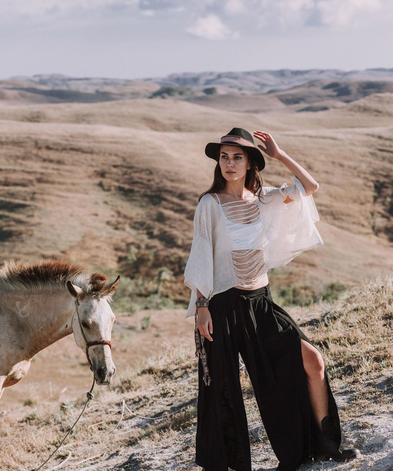 Black Linen Pants Boho Yoga Pants - AYA SW IDR