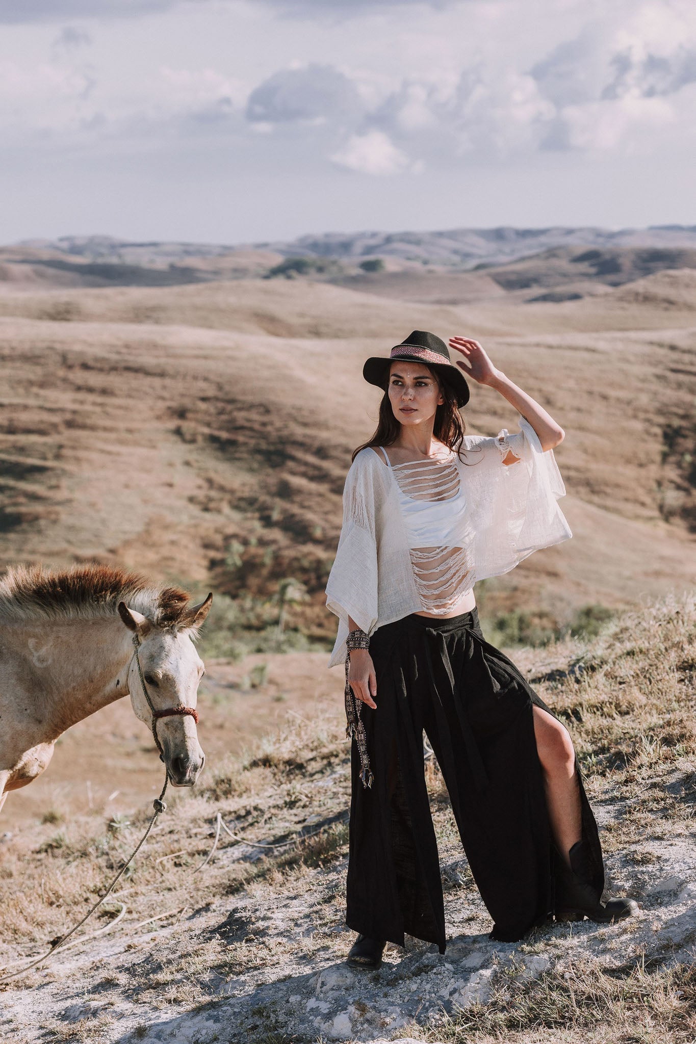 Black Linen Pants Boho Yoga Pants - AYA SW IDR