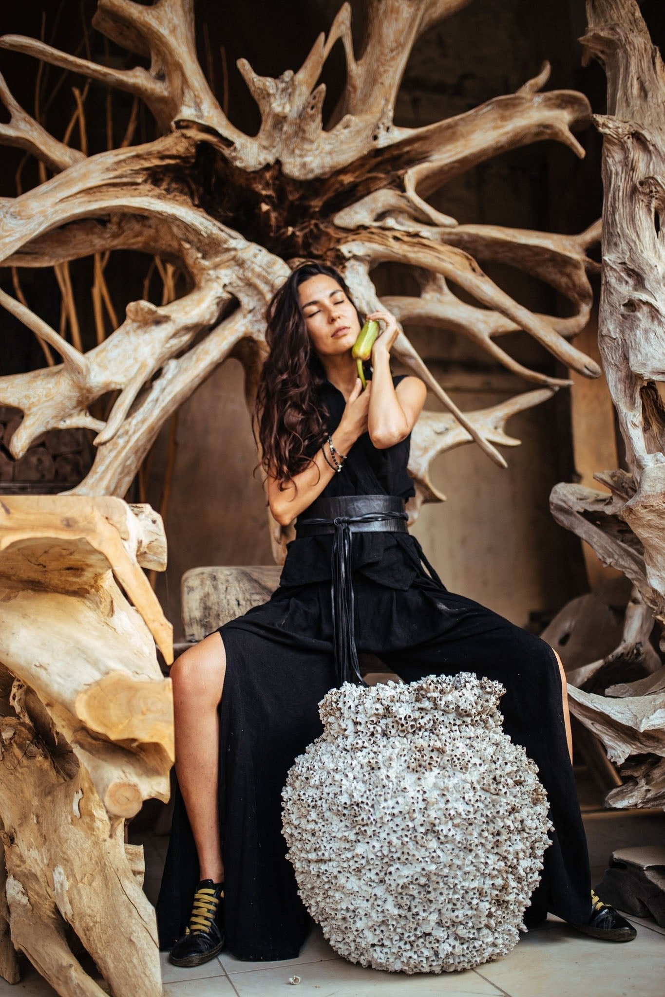 Black Linen Pants Boho Yoga Pants - AYA SW IDR
